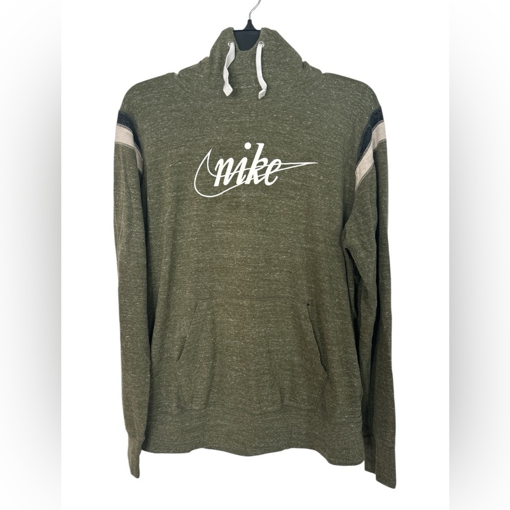 NIKE Kids Heather Green Black White Logo Print Hoodie Pullover